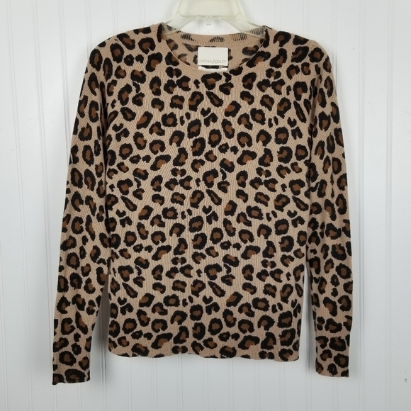 Cynthia Rowley Cashmere Cheetah Animal Print Sweater Mobwife Thin Knit Crew XS - Picture 6 of 6